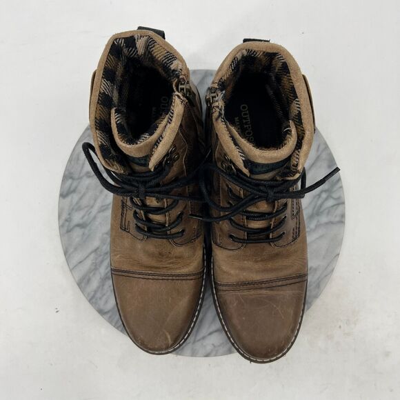 Outpost Makers Lucas Boots Mens 12 Brown Leather Cap Toe Flannel Lined Work Shoe